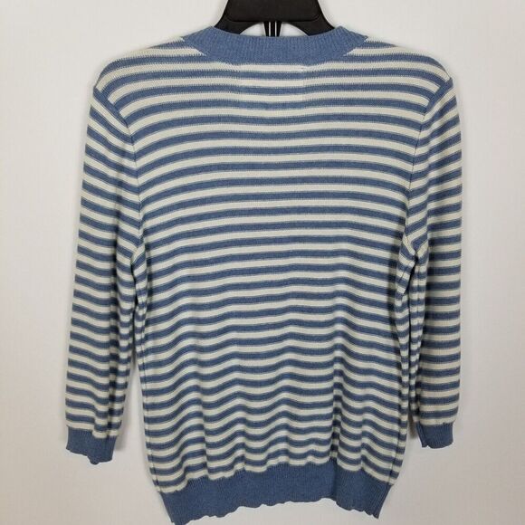 Lauren Ralph Lauren Womens Cotton 3/4 Sleeve  Sweater Size M Navy/ White Striped - Picture 2 of 4